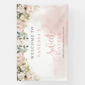 Elegante blush roze rozen eucalyptus goud zoet 16 spandoek (Verticaal)