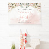 Elegante blush roze rozen eucalyptus goud zoet 16 spandoek (Insitu)