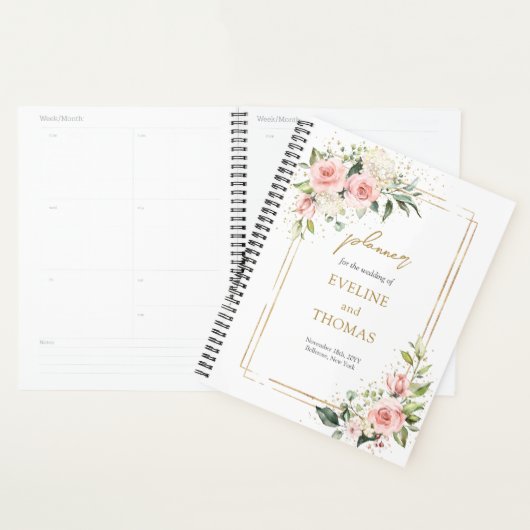 Elegante blush roze rozen eucalyptus gouden bruilo planner (Display)