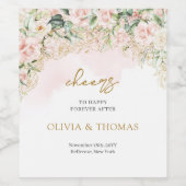 Elegante blush roze rozen eucalyptus gouden bruilo wijn etiket (Enkel label)