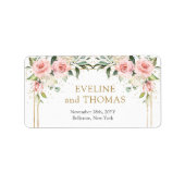 Elegante blush roze rozen gouden bruiloft labels (Voorkant)