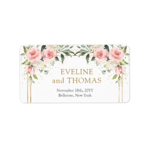 Elegante blush roze rozen gouden bruiloft labels