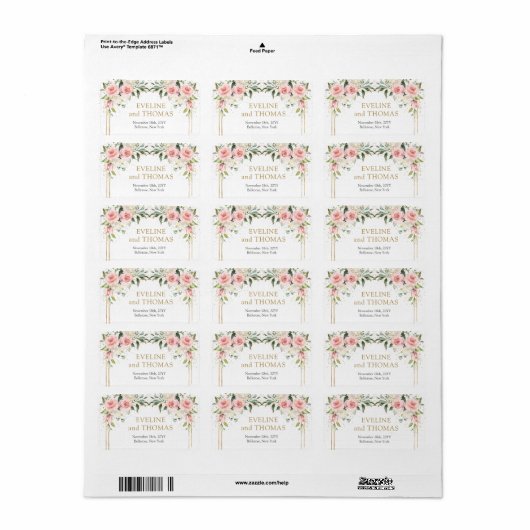 Elegante blush roze rozen gouden bruiloft labels (Full Sheet)