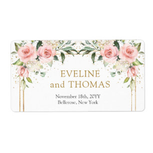 Elegante blush roze rozen gouden bruiloft labels
