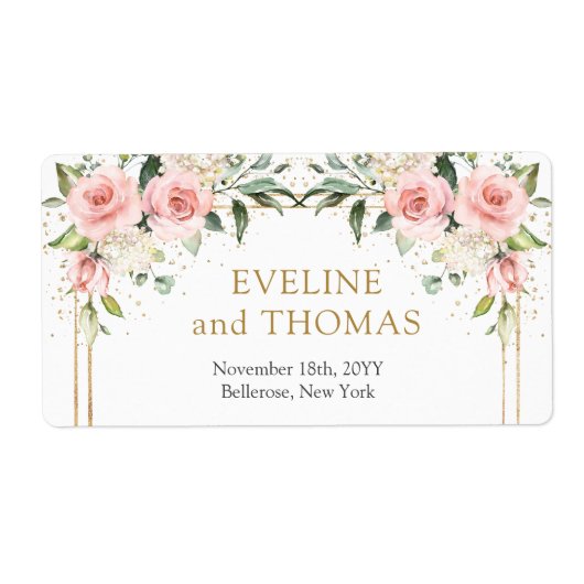 Elegante blush roze rozen gouden bruiloft labels (Voorkant)