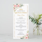 Elegante blush roze rozen gouden tiara Quinceanera Menu (Staand voorkant)