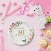 Elegante blush roze rozen groen goud 30e verjaarda papieren bordje (Feest)
