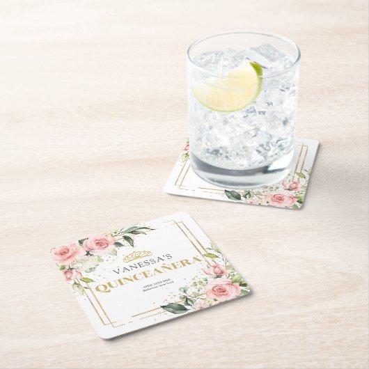 Elegante blush roze rozen groen goud Quinceañera Kartonnen Onderzetters (Insitu)