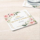 Elegante blush roze rozen groen goud Quinceañera Kartonnen Onderzetters (Schuin)