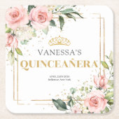 Elegante blush roze rozen groen goud Quinceañera Kartonnen Onderzetters (Voorkant)
