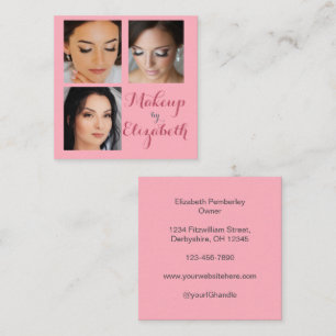 Elegante Blush Roze Script 3 Foto Make-up Vierkante Visitekaartje