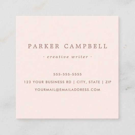 Elegante blush roze stijlvolle minimalist vierkante visitekaartje (Achterkant)