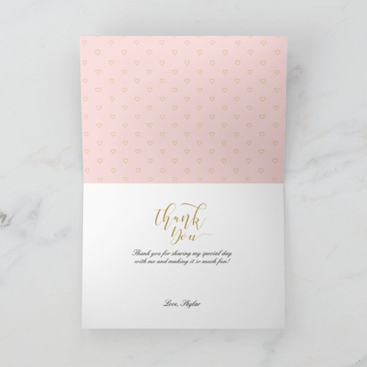 Elegante Blush Roze Trouwjurk Navy & Gold Bedankkaart (Binnen)