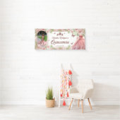 Elegante Blush Roze Verjaardag Quinceanera Banner (Insitu)