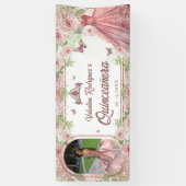 Elegante Blush Roze Verjaardag Quinceanera Banner (Verticaal)