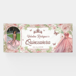 Elegante Blush Roze Verjaardag Quinceanera Banner