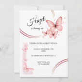 Elegante Blush Roze Vlinder Bloemen Verjaardag Kaart (Voorkant)