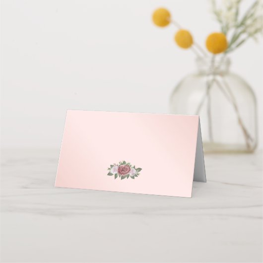 Elegante Blush Roze Vouw Bloemen Huwelijk Plaatskaartje (Achterkant)