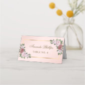 Elegante Blush Roze Vouw Bloemen Huwelijk Plaatskaartje (Voorkant)