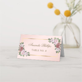 Elegante Blush Roze Vouw Bloemen Huwelijk Plaatskaartje