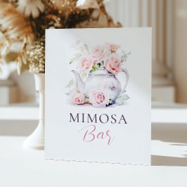 Elegante Blush Roze Vrijgezellenfeest Mimosa Bar Reclamebord Met Voetstuk