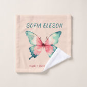 Elegante Blush Roze Vrouwelijke Waterverf Vlinder Washandje (Wasdoekje)