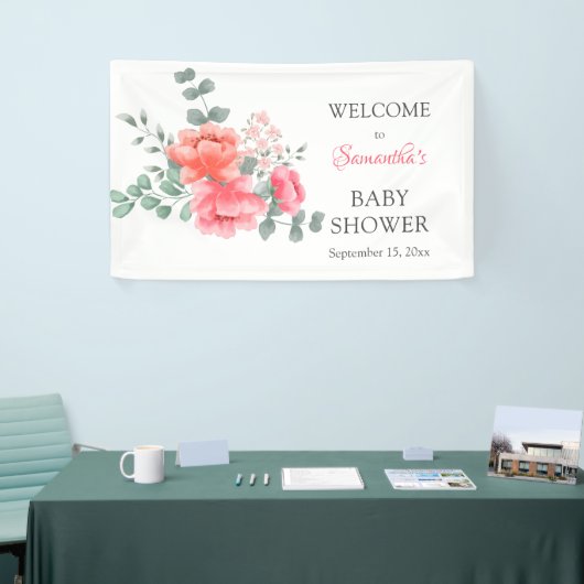 Elegante blush roze waterverf baby shower banner (Beurs)