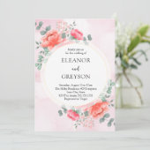 Elegante blush roze waterverf bloemen bruiloft kaart (Staand voorkant)