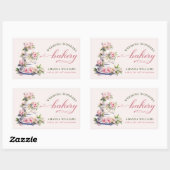 Elegante Blush Roze Waterverf Bloemencake Bakkerij Rechthoekige Sticker (Vel)