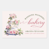 Elegante Blush Roze Waterverf Bloemencake Bakkerij Rechthoekige Sticker (Voorkant)