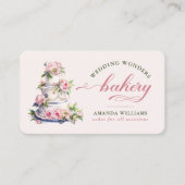 Elegante Blush Roze Waterverf Bloemencake Bakkerij Visitekaartje (Voorkant)
