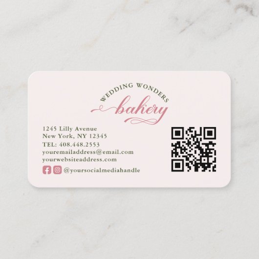 Elegante Blush Roze Waterverf Bloemencake Bakkerij Visitekaartje (Achterkant)
