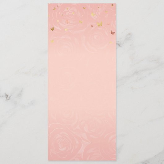 Elegante Blush Roze Waterverf Roos Gouden Bloem Menu (Achterkant)