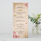 Elegante Blush Roze Waterverf Roos Gouden Bloem Menu (Staand voorkant)