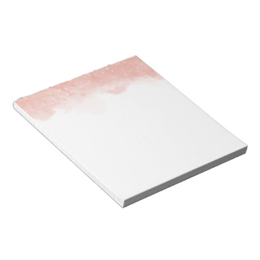 Elegante Blush Roze Waterverf Splash Gepersonalise Notitieblok (Schuin)