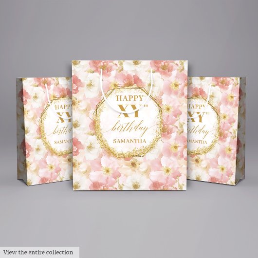 Elegante Blush Roze Waterverf Verjaardag Gift Bag Medium Cadeauzakje