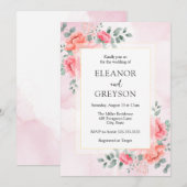 Elegante blush roze waterverf wildflower bruiloft kaart (Voorkant / Achterkant)