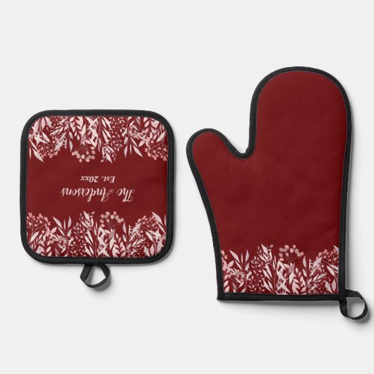 Elegante Blush Roze Wildflower Ovenwant & Pannenlap Set (Voorkant)