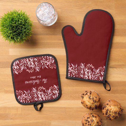 Elegante Blush Roze Wildflower Ovenwant & Pannenlap Set (Top down)