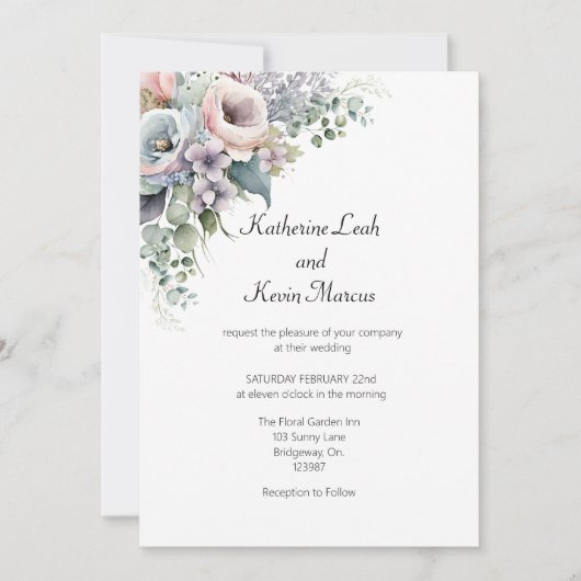 Elegante Blush Roze Wit Bloemen Bruiloft Uitnodigi Kaart (Voorkant)