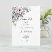 Elegante Blush Roze Wit Bloemen Bruiloft Uitnodigi Kaart (Staand voorkant)