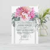 Elegante Blush Roze Zilver Grijs Bouquet Wedding Kaart (Staand voorkant)