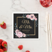 Elegante Blush Roze Zwart Goud Bloemen Huwelijk Servet (Insitu)