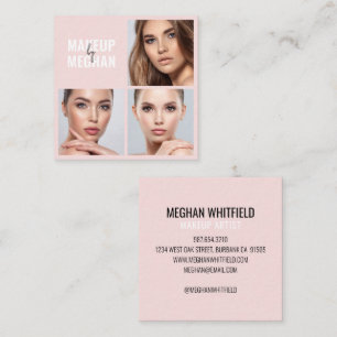 Elegante Blush Roze Zwart Moderne 3 Foto Make-up Vierkante Visitekaartje