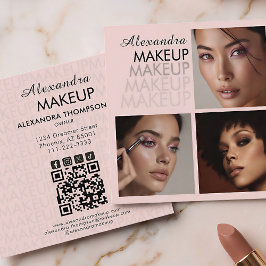 Elegante Blush Roze Zwart Schrift 3 Foto Make-up Vierkante Visitekaartje