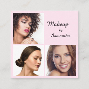Elegante Blush Roze Zwart Schrift 3 Foto QR Make-u Vierkante Visitekaartje