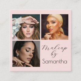 Elegante Blush Roze Zwarte Script 3 Foto Make-up Vierkante Visitekaartje