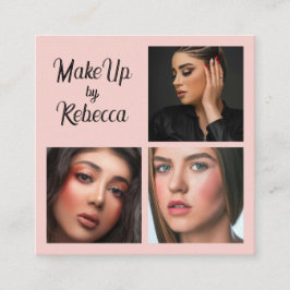 Elegante Blush Roze Zwarte Script 3 Foto Make-up Vierkante Visitekaartje