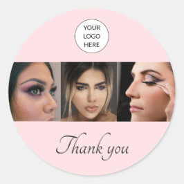 Elegante Blush Roze Zwarte Script 3 Foto Wimpers Ronde Sticker