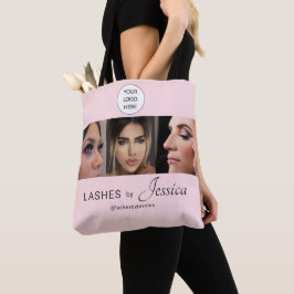 Elegante Blush Roze Zwarte Script 3 Foto Wimpers Tote Bag